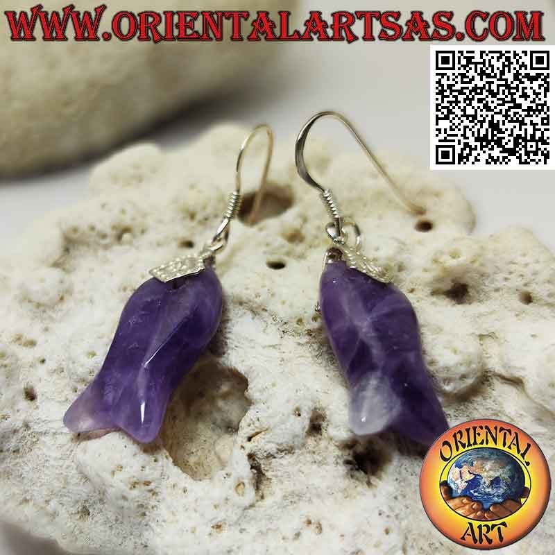Silberne Hakenohrringe mit hakenförmigem fischförmigem Amethyst