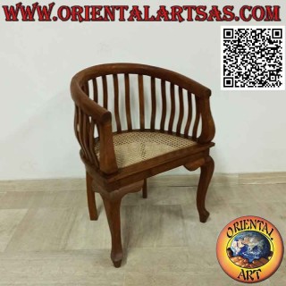 Fauteuil moderne "rond" en bois de teck et assise en paille de Vienne (2)
