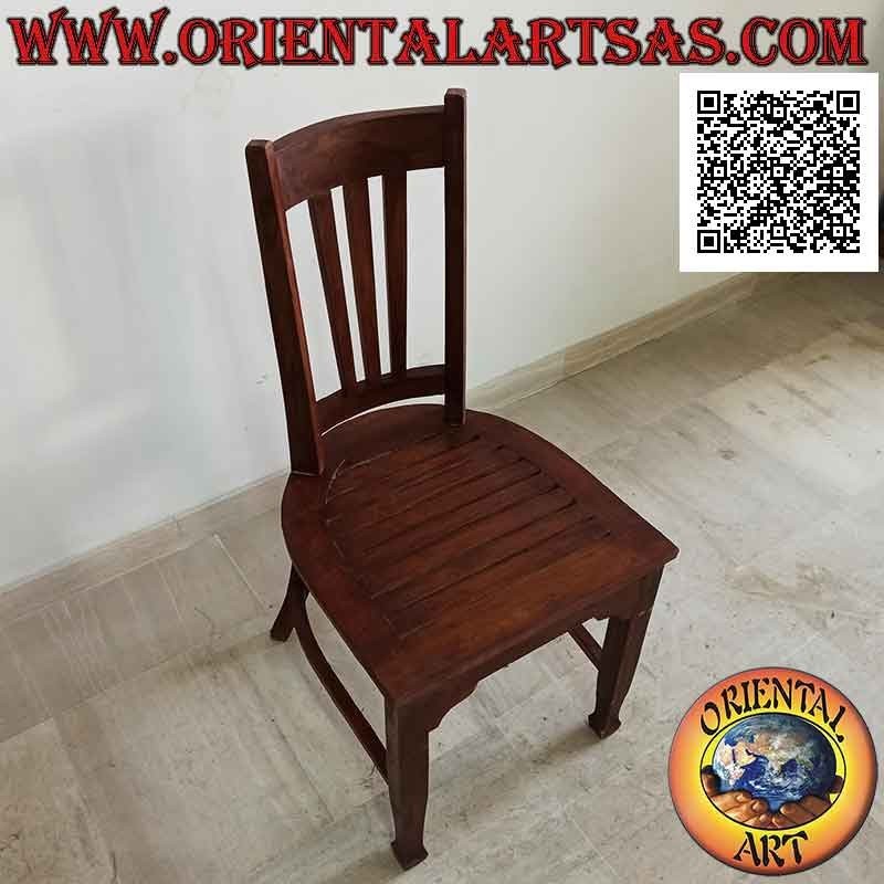 Silla tradicional indonesia con respaldo alto en madera de teca y asiento de listones (triple correa)