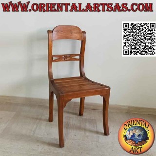 Raffles style chair with curved back and slatted bottom, in teak wood