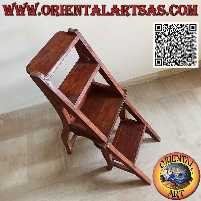 Four-step ladder chair (double function), in teak wood