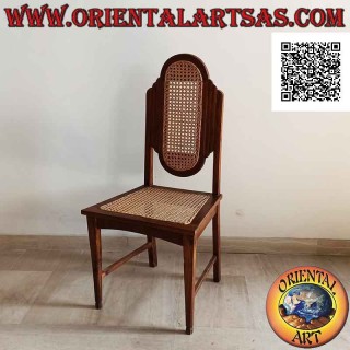Sedia in stile coloniale con schienale ovale in legno di teak e paglia di Vienna