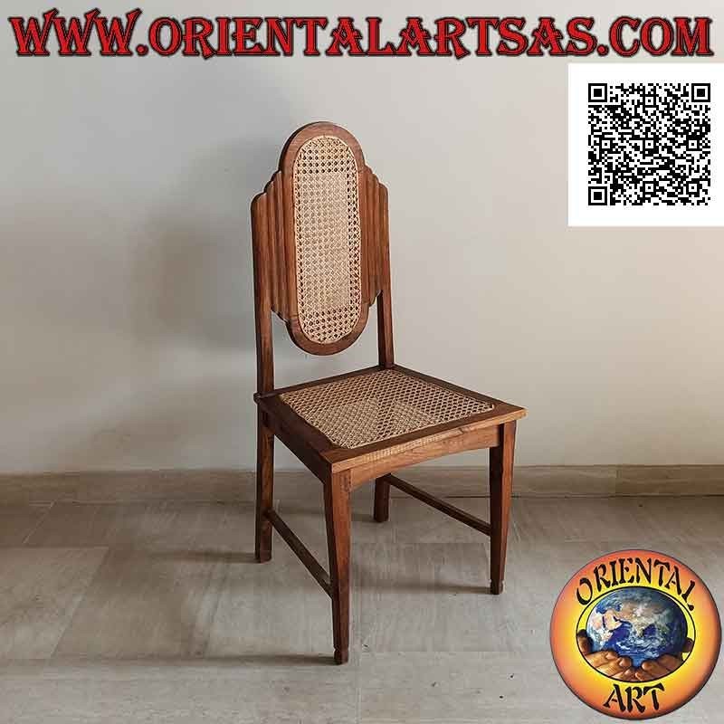 Silla de estilo colonial con respaldo ovalado en madera de teca y paja de Viena