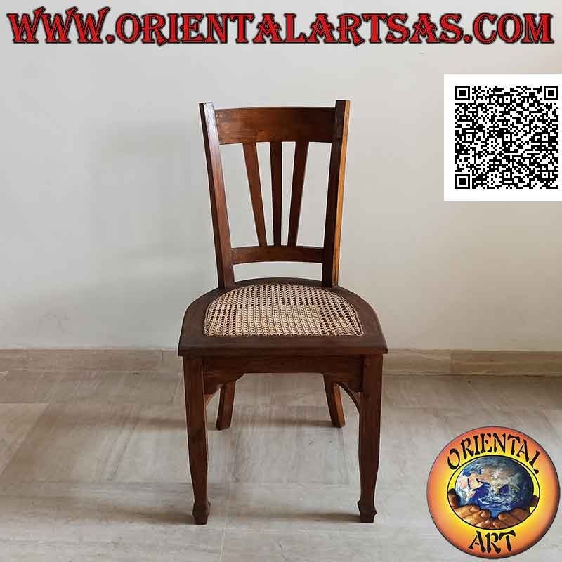 Silla tradicional indonesia con respaldo alto en madera de teca y asiento de paja de Viena (triple correa)