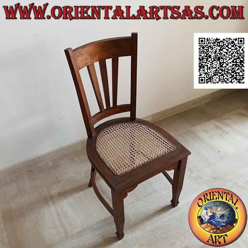 Silla tradicional indonesia con respaldo alto en madera de teca y asiento de paja de Viena (triple correa)