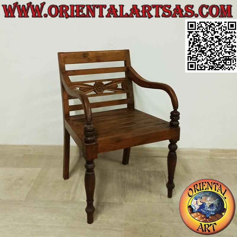 Fauteuil de style Raffles avec assise en lattes de bois de teck