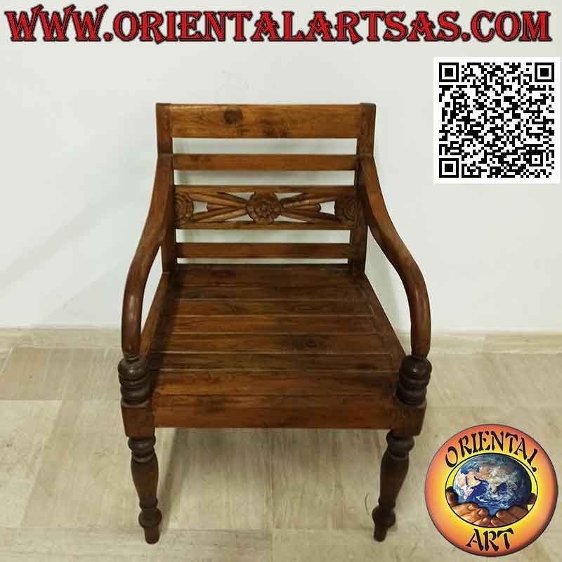 Raffles style armchair with seat in teak wood slats