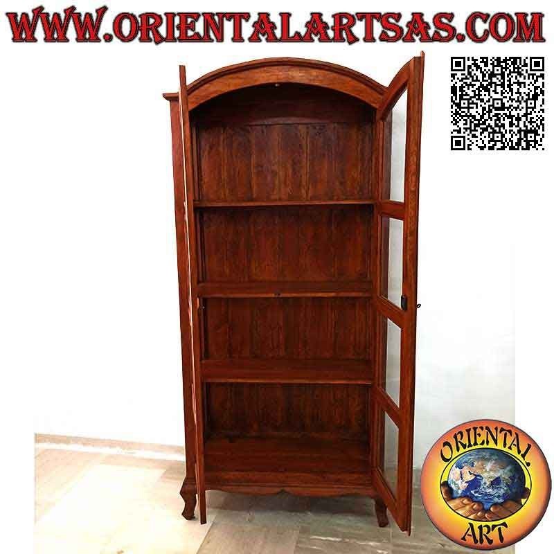 Vitrine haute avec double porte et quatre étagères avec plateau courbé en bois de teck