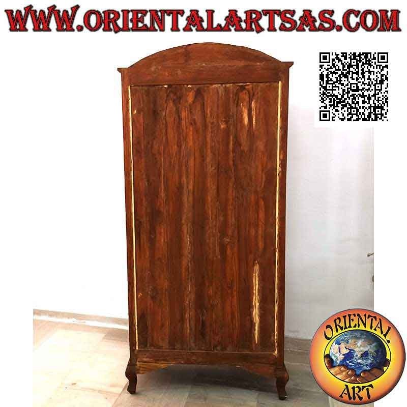 Vitrina alta con puerta doble y cuatro estantes con tapa curvada en madera de teca