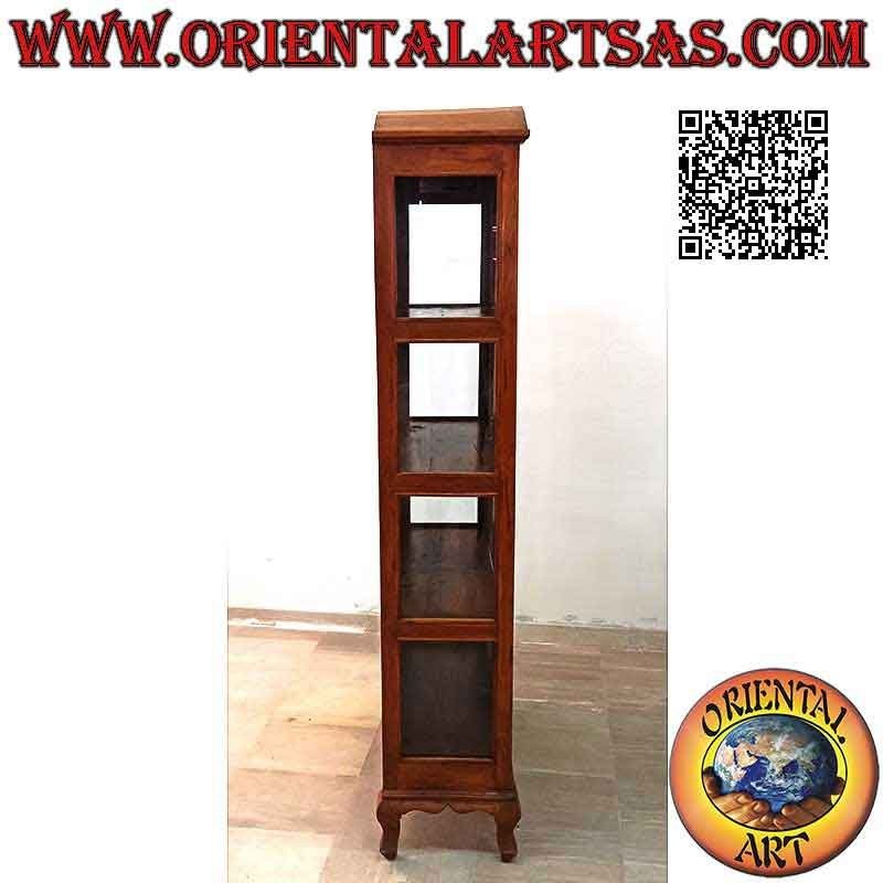 High showcase with double door and four shelves with curved top in teak wood