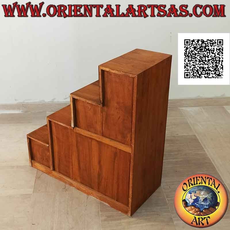 Mueble de entrada con escalera de 4 + 2 cajones y puerta doble, en madera de teca (izquierda)