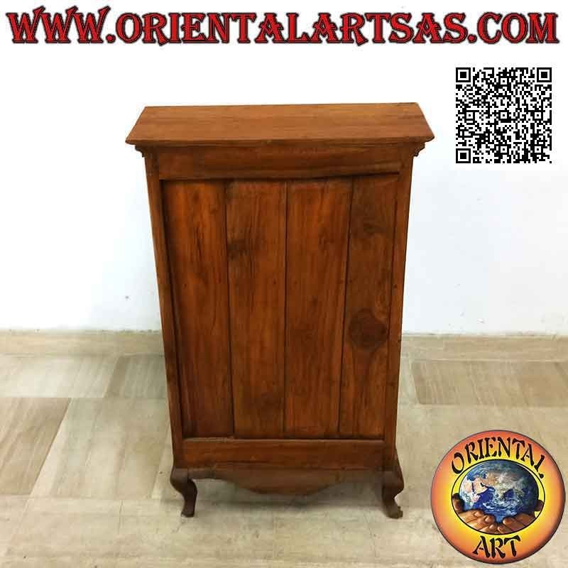 Rectangular showcase with double door and three shelves with curved feet in teak wood