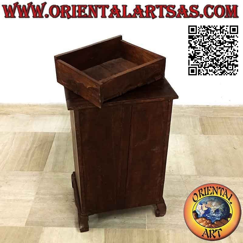 High bedside table with four drawers and curved feet in teak wood