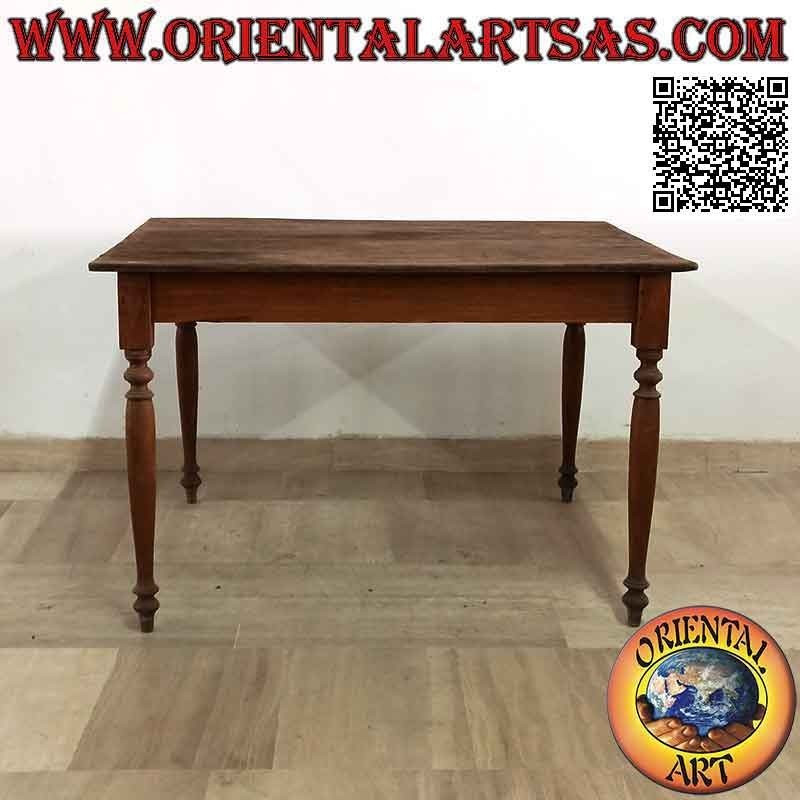 Rectangular antique table in ethnic style with top of two unique teak wood tables