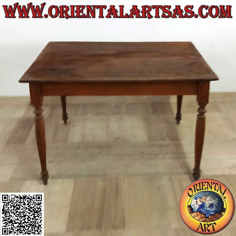 Tavolo antico rettangolare in stile etnico con piano di due tavole uniche in legno di teak