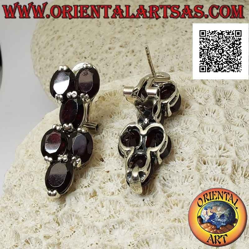Silver earrings with six faceted oval garnets set alternating with 2 and 1