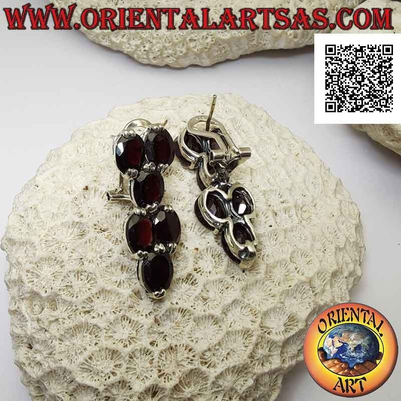 Silver earrings with six faceted oval garnets set alternating with 2 and 1
