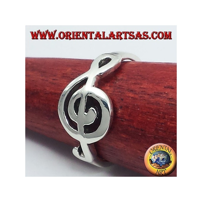 Anello in argento chiave di violino, in orizzontale
