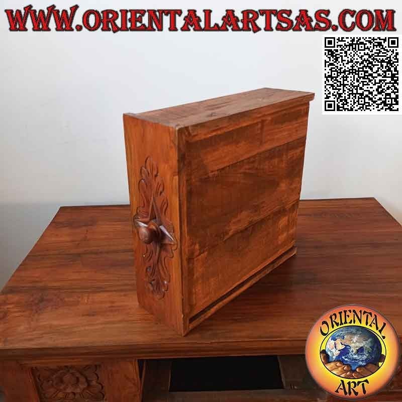 Buffet with 2 doors and 1 drawer with hand-carved floral decorations in teak wood