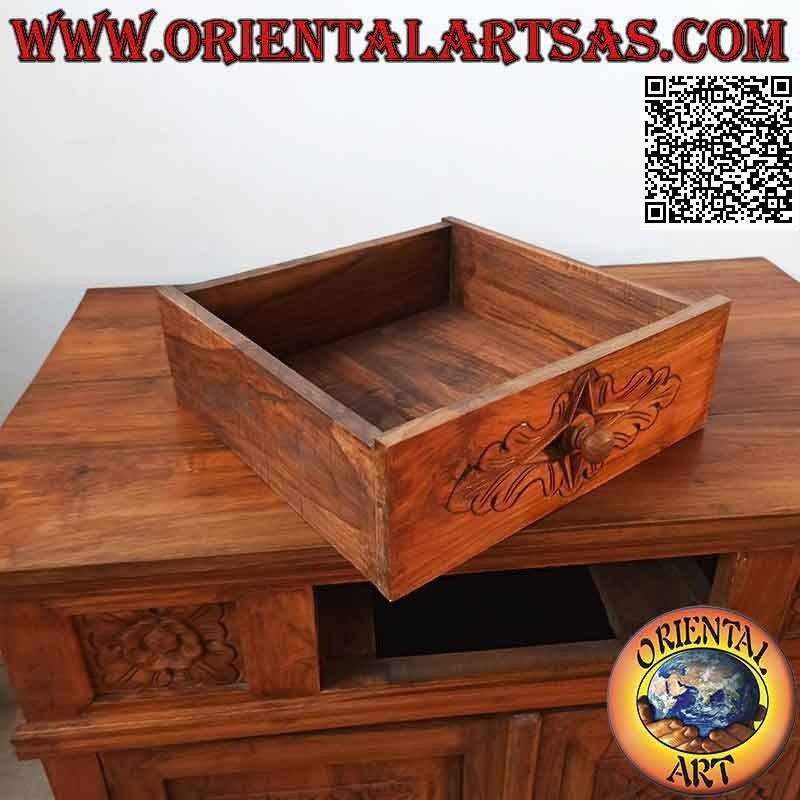 Buffet with 2 doors and 1 drawer with hand-carved floral decorations in teak wood