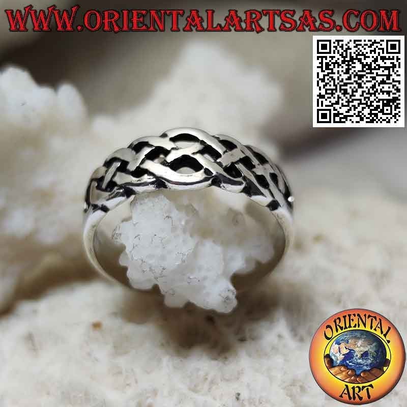 Smooth silver ring with openwork interwoven Celtic knot