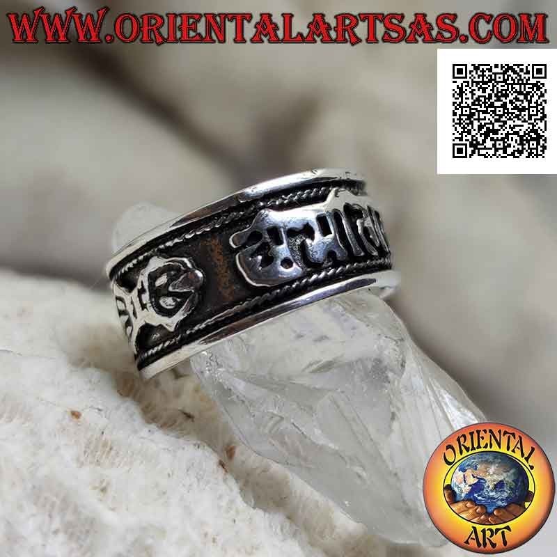 Silberner Bandring mit tibetischem Mantra OM MANI PADME HUM