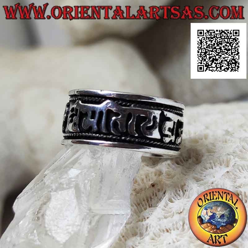 Silver band ring with Tibetan mantra OM MANI PADME HUM