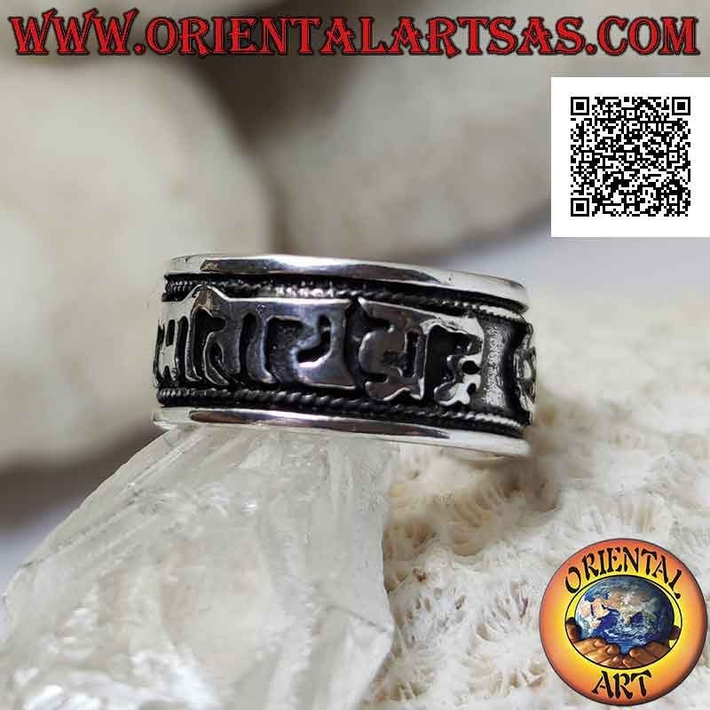 Silberner Bandring mit tibetischem Mantra OM MANI PADME HUM
