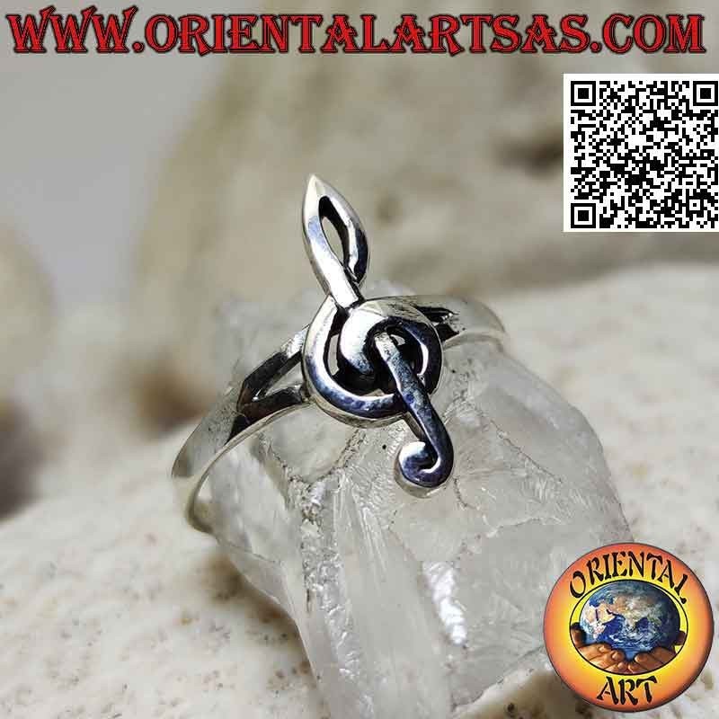 Bague en argent avec clé de sol lisse (petite)