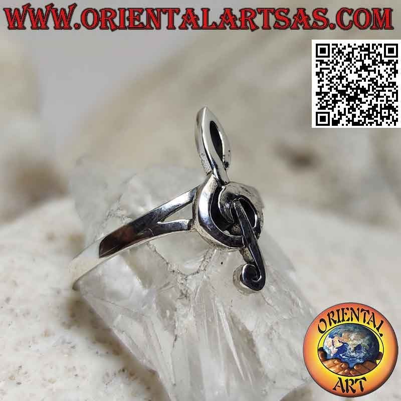 Silver ring with smooth treble clef (small)