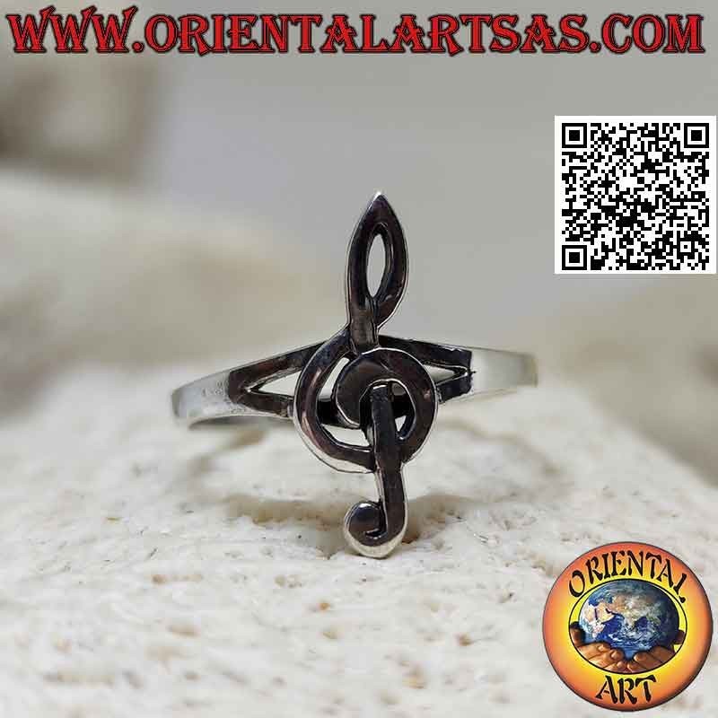 Silver ring with smooth treble clef (small)