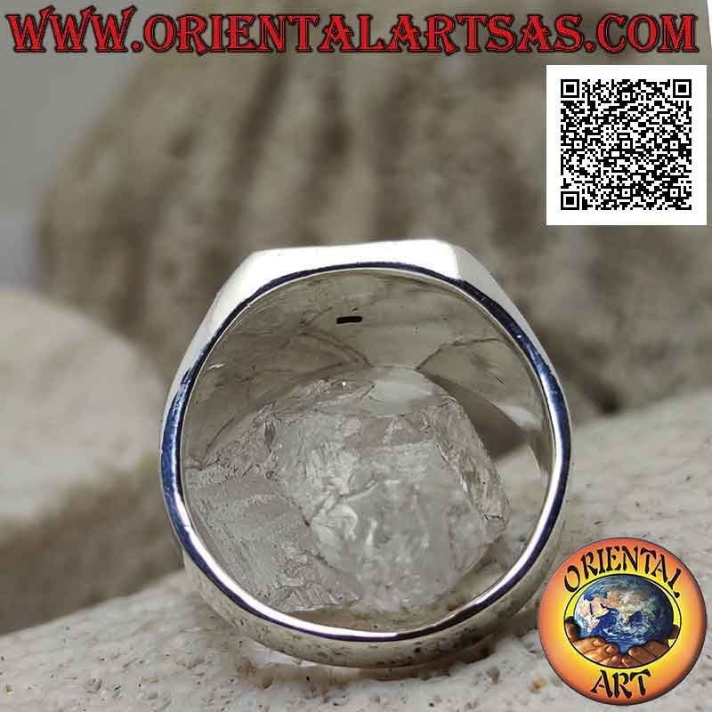 Anello in argento liscio con àncora in onice nel quadrato e esclamazione marinara "AHOI! in rilievo sui lati