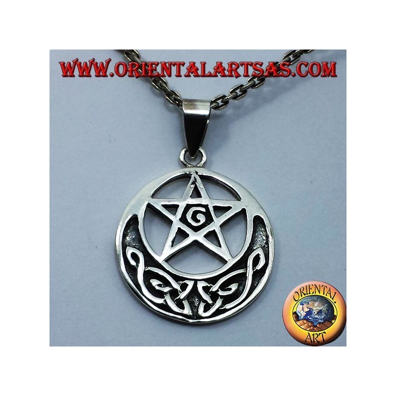 silver pendant, pentagram with G and Celtic knot