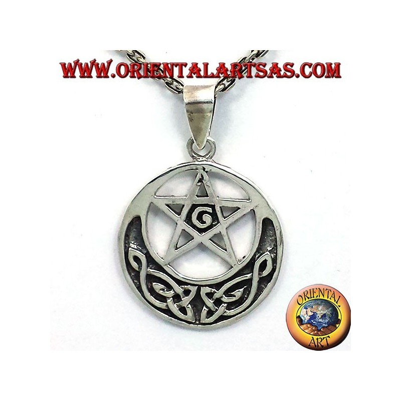 pendentif en argent, pentagramme avec G et noeud celtique