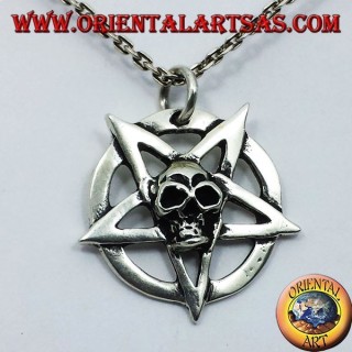 silver pendant, pentagram with skull