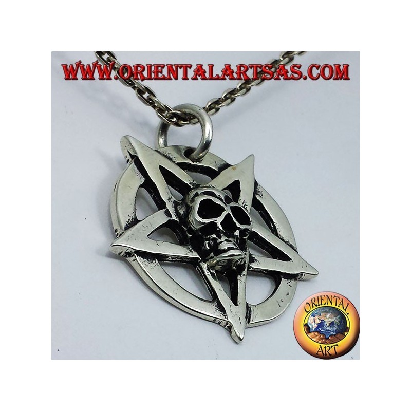silver pendant, pentagram with skull