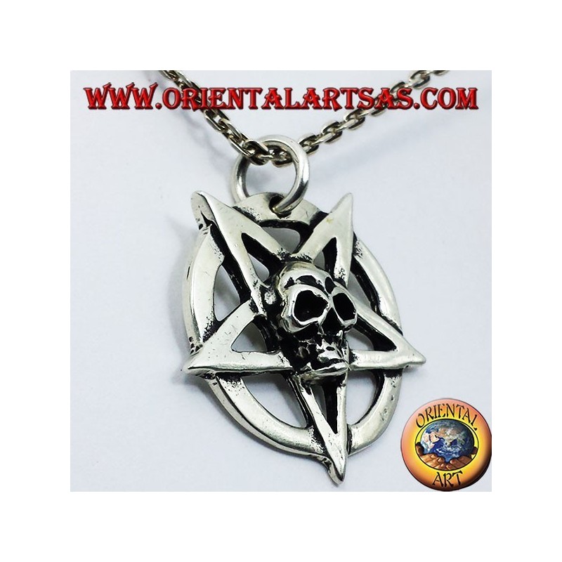 Silber Anhänger, Pentagramm mit dem Schädel