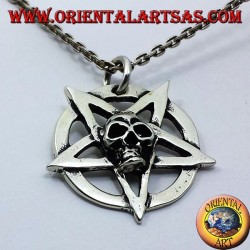 pendentif en argent, pentagramme avec le crâne