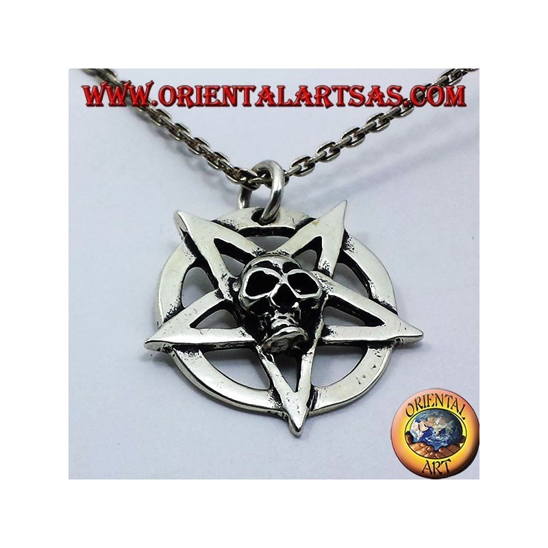 silver pendant, pentagram with skull
