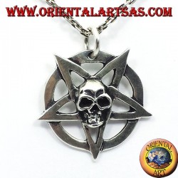 silver pendant, pentagram with skull