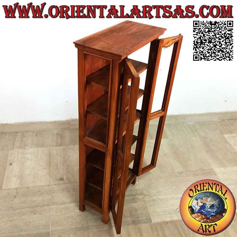 Vitrina rectangular con puerta doble y seis baldas en madera de teca (decoración convexa)