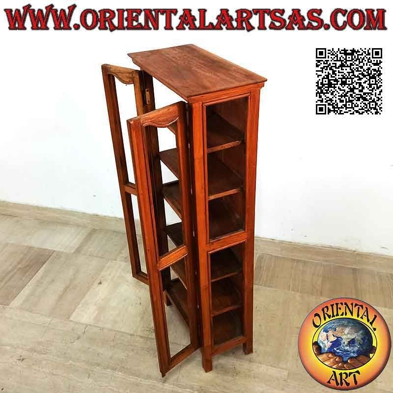 Rectangular display cabinet with double door and six shelves in teak wood (convex decoration)