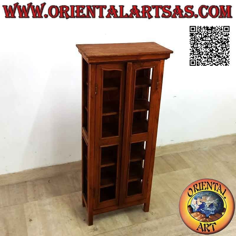 Rectangular display cabinet with double door and six shelves in teak wood (concave decoration)