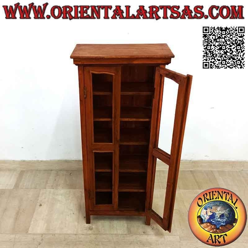 Vitrine rectangulaire à double porte et six étagères en bois de teck (décoration concave)