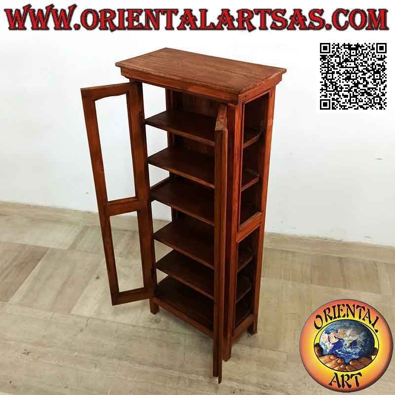 Vitrina rectangular con puerta doble y seis baldas en madera de teca (decoración cóncava)