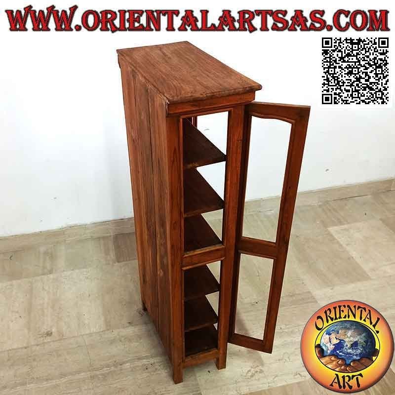 Vitrine rectangulaire à double porte et six étagères en bois de teck (décoration concave)