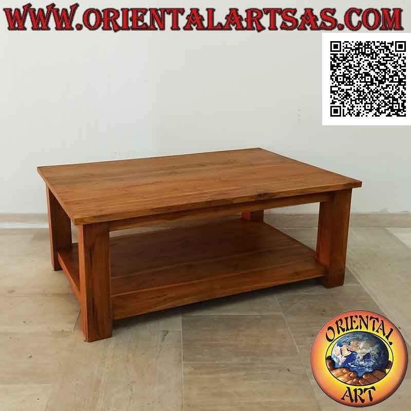 Mesa de centro rectangular de estilo "esencial" para sala de estar con estante de madera de teca debajo (120 * 80)