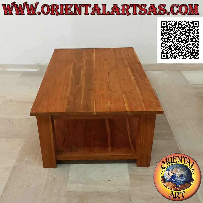 Mesa de centro rectangular de estilo "esencial" para sala de estar con estante de madera de teca debajo (120 * 80)