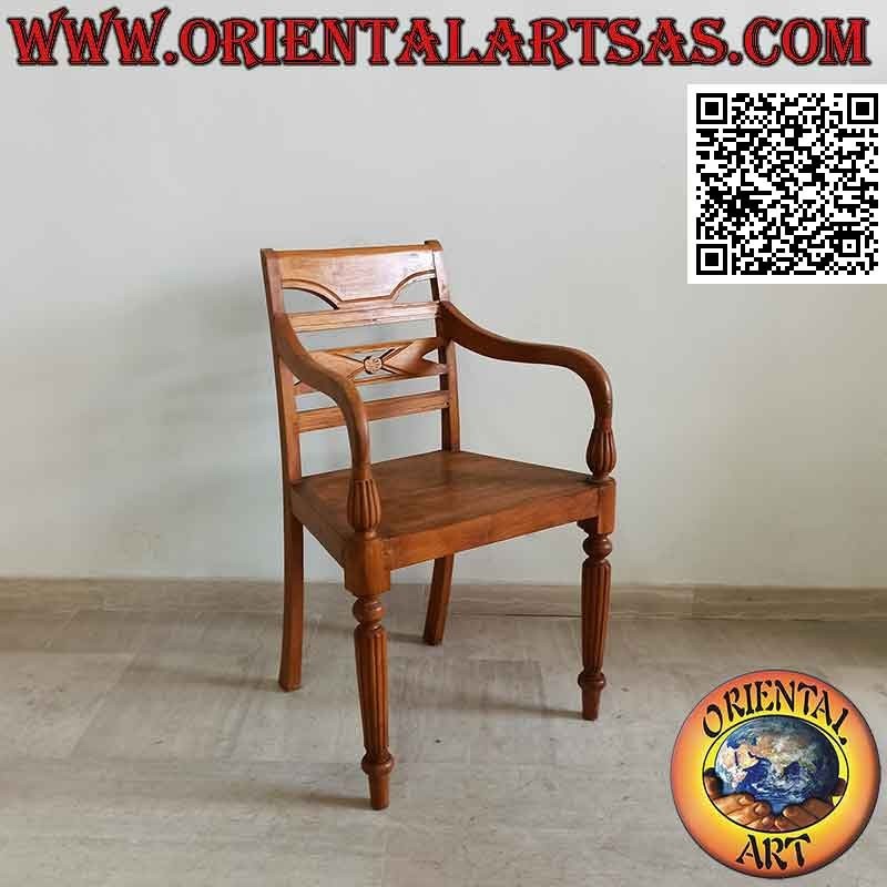 Sillón estilo Raffles con asiento completo de madera, en madera de teca