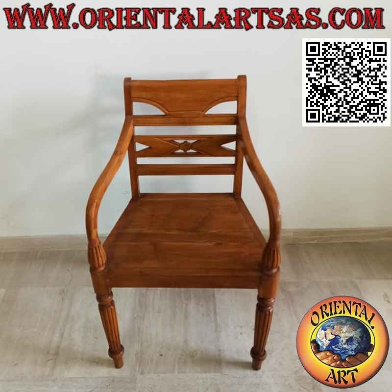 Fauteuil de style Raffles avec assise pleine en bois, en bois de teck